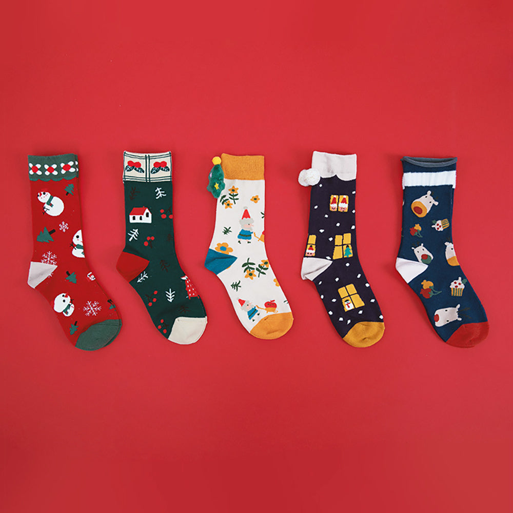 Christmas Socks Gift Box Set 5 Pairs Cozy Holiday Socks-2