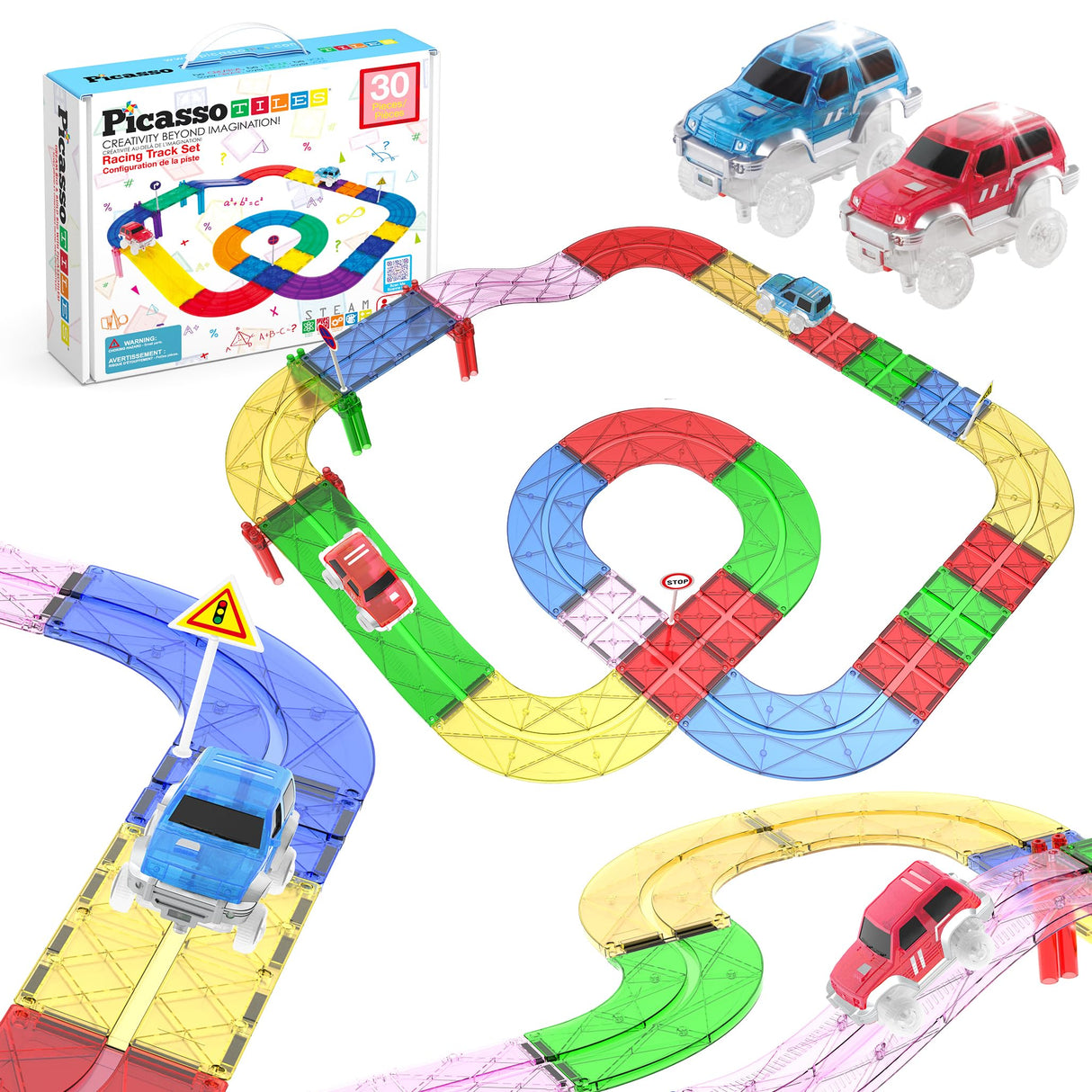Magnetic Race Track Playset with 2 Cars – STEM Building Toy for Kids (30 pcs)