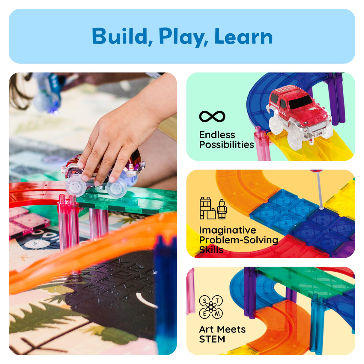 Magnetic Race Track Playset with 2 Cars – STEM Building Toy for Kids (30 pcs)