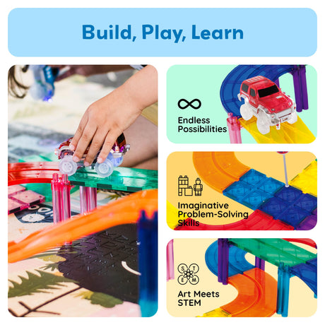 Magnetic Race Track Playset with 2 Cars – STEM Building Toy for Kids (30 pcs)