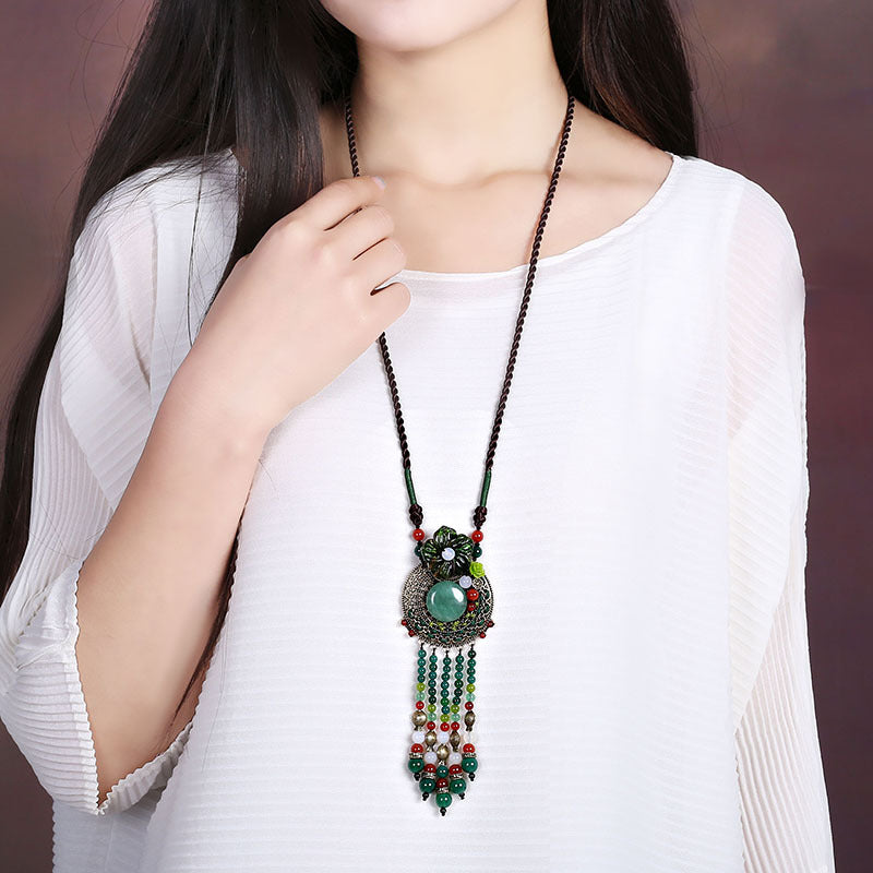 Langer Anhänger mit Aventurine Jade und Achatanhänger