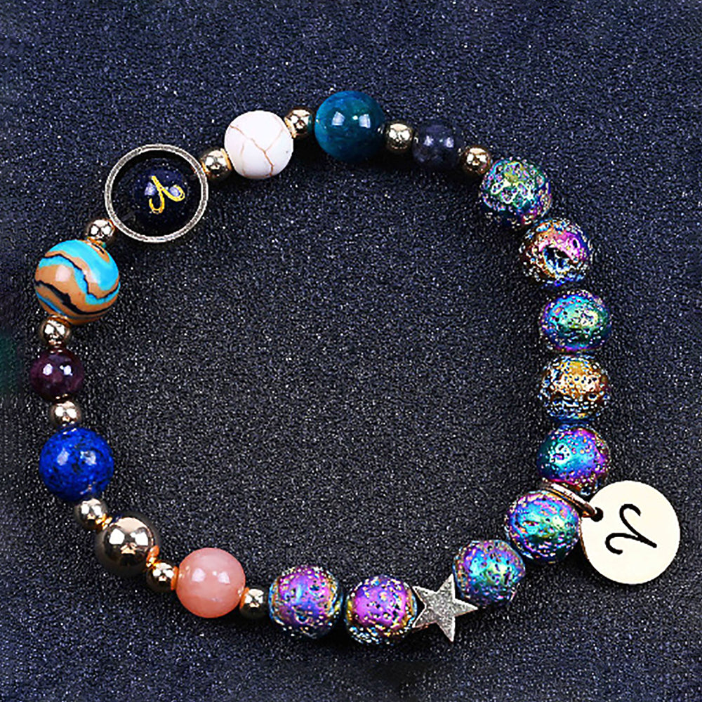 Couple Zodiac Bracelet Blue Sandstone & Lava Rock Beads-3