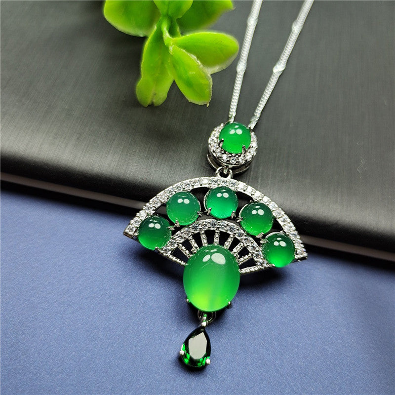Chalcedon Fan Anhänger Grüne Achat Jade kreativer Anhänger Schmuck Schmuck