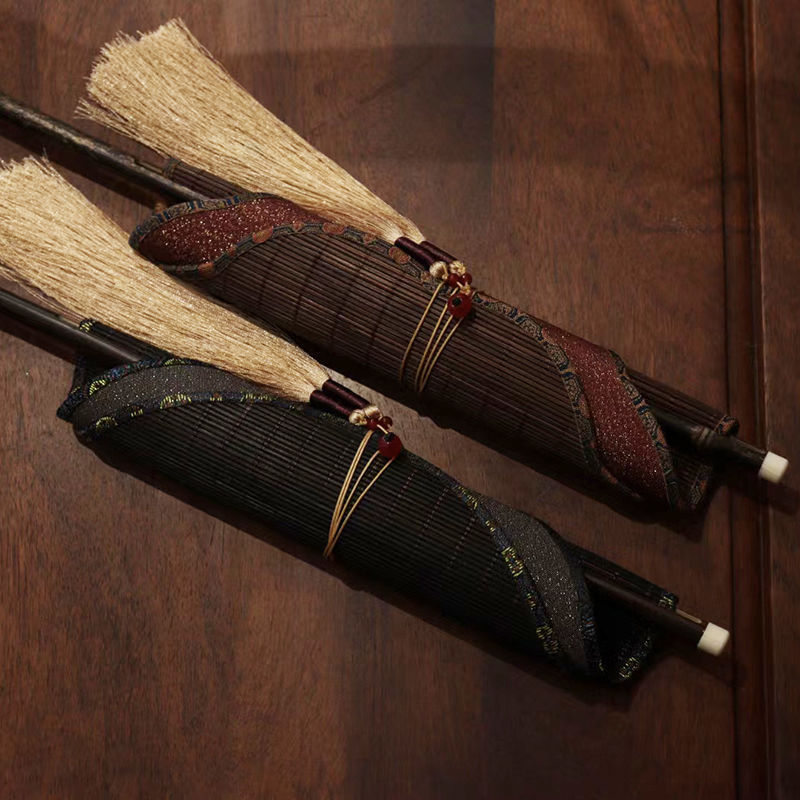 Chinese Embroidery Waist Fan with Traditional Purple Bamboo Handle Large Round Fan-6