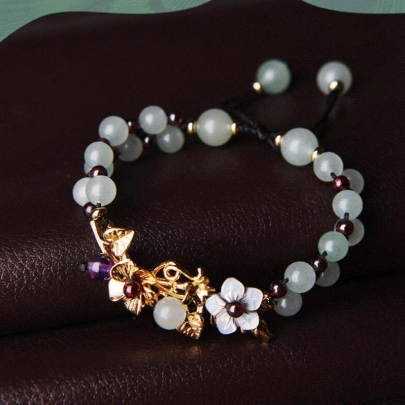 Braided aventurine bracelet with iris and gemstone design