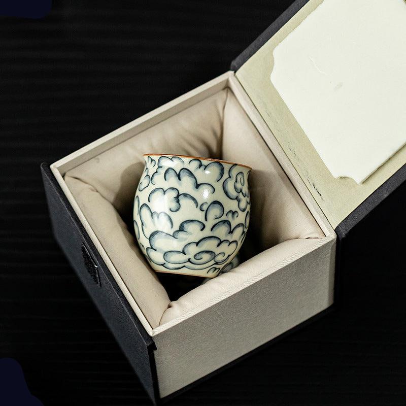 Antique ceramic egg cups with ice crackle glaze finish