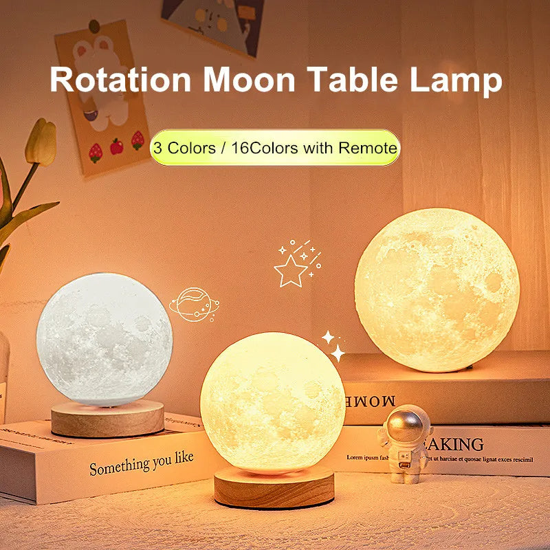 Creative 3D Magnetic Rotating Moon Lamp 3 Color  Lunar Night Light Room Decor