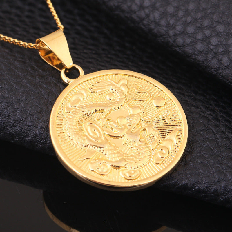 18K Kupfer Gold plattiert chinesische Drache Anhänger Halskette