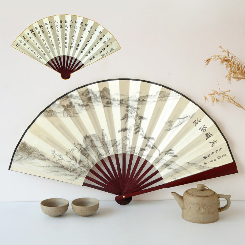 Chinese Silk Folding Fan Bamboo Frame Classical Print Gift for Him-5