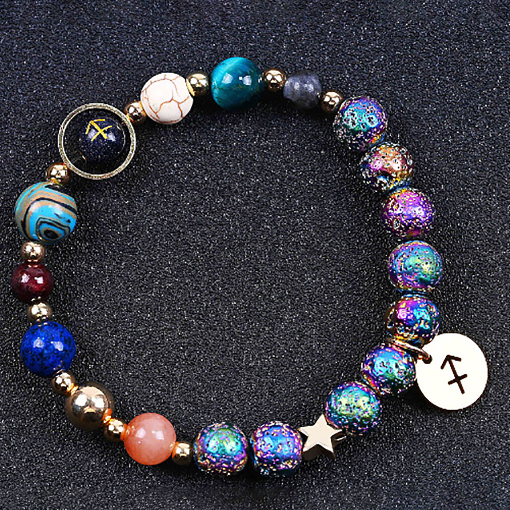 Couple Zodiac Bracelet Blue Sandstone & Lava Rock Beads-10
