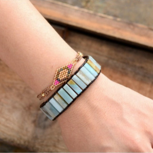 Hand-woven bracelet Stone beaded bracelet leather rope winding bracelet Natural stone bracelet