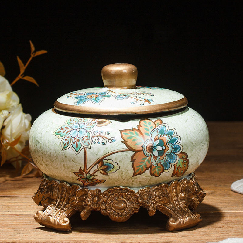 Creative Table with Cover Base to Store Ceramic Ashtray