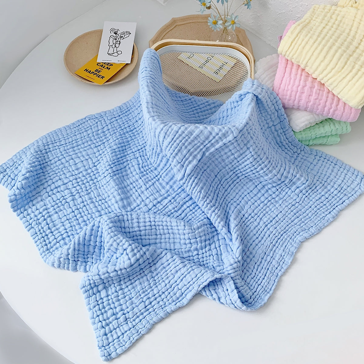 Plain Color 6-Layer Cotton Gauze Kids Quilt Bubble Cotton Blanket-9