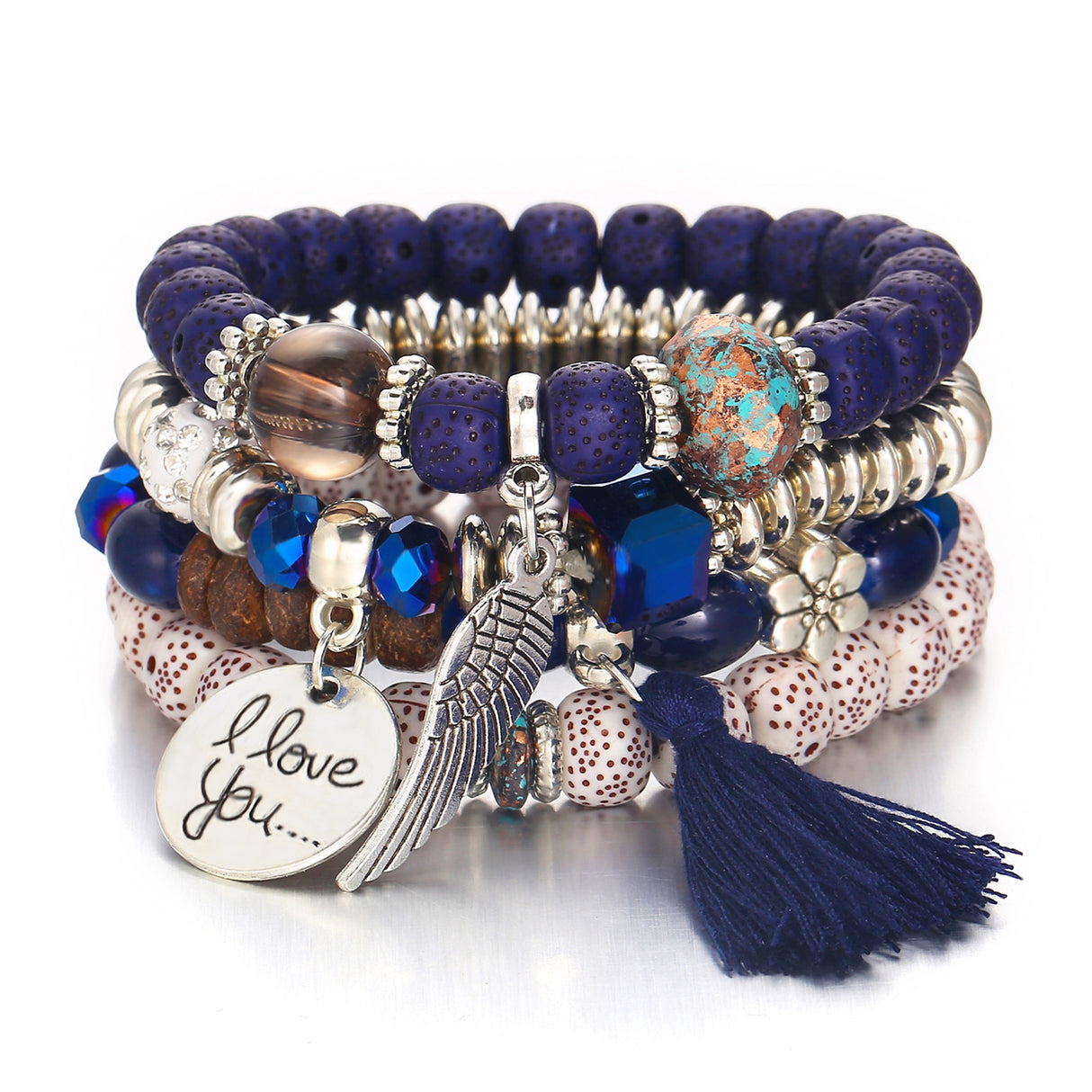 Boho Multi Loop Tassel Bracelet Layered Ethnic Stone Wrist Jewelry-6