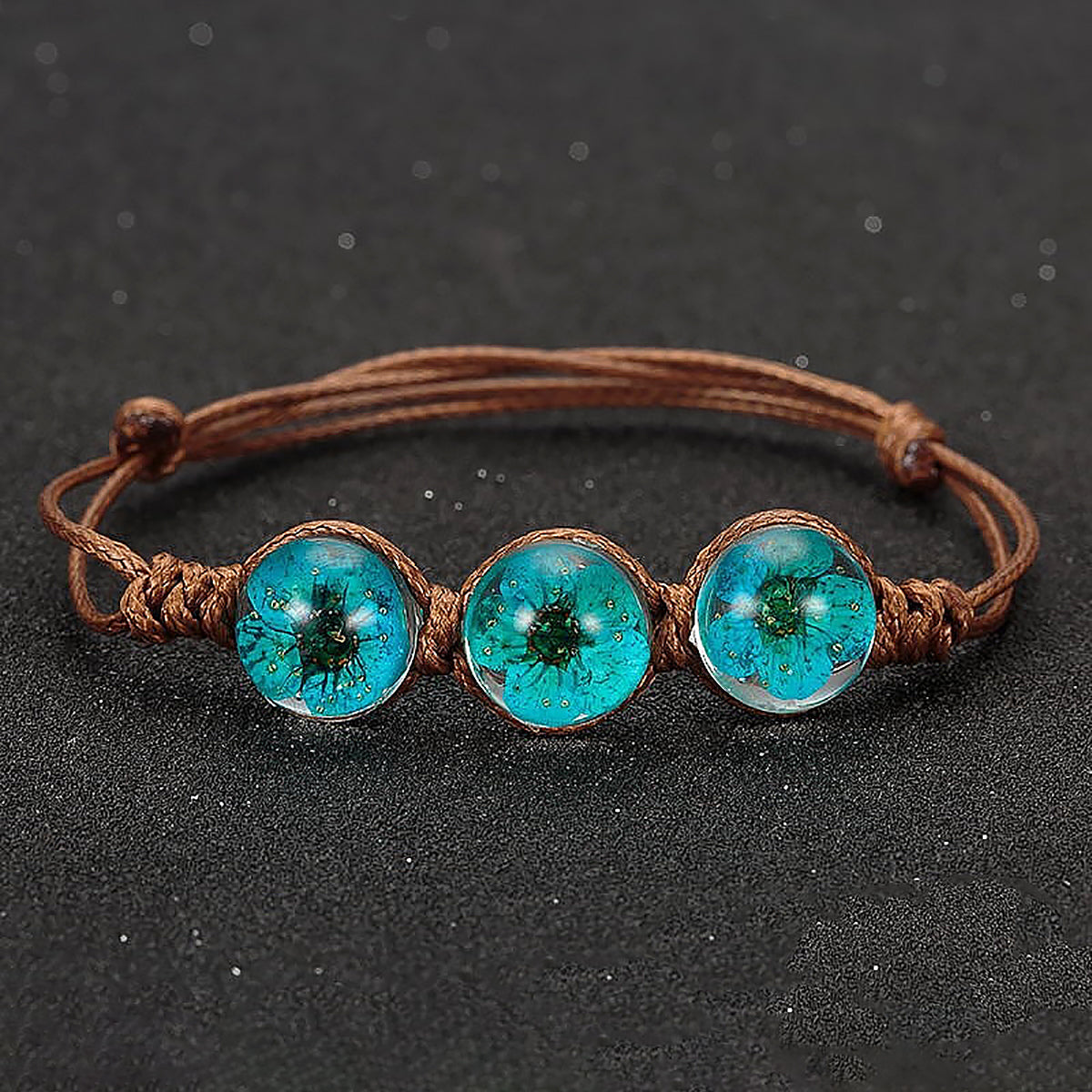 Flower Time Dried Flower Glass Bead Bracelet Nature Inspired Jewelry-6