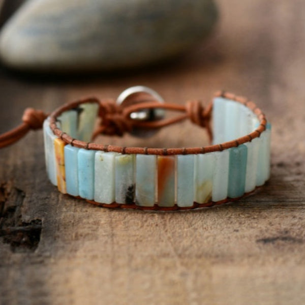 Hand-woven bracelet Stone beaded bracelet leather rope winding bracelet Natural stone bracelet