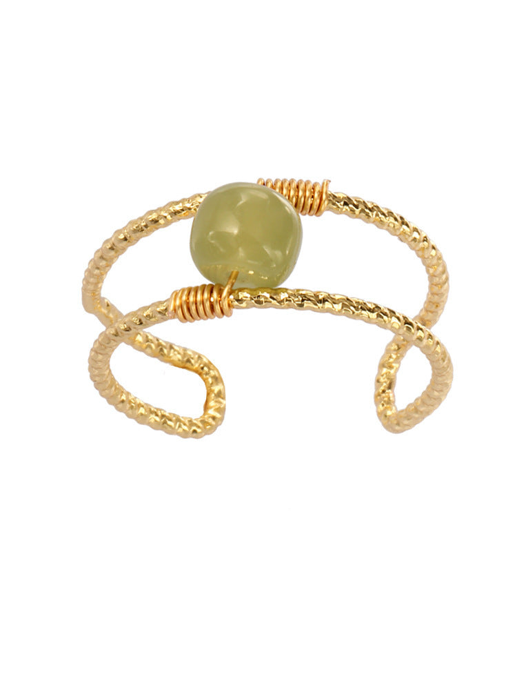 Vintage Pearl Hetian Jade Doppelschicht einstellbarer Ring