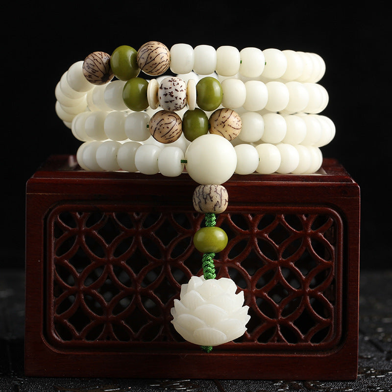 White Bodhi Root 108 Bead Bracelet Spiritual Ethnic Jewelry-4