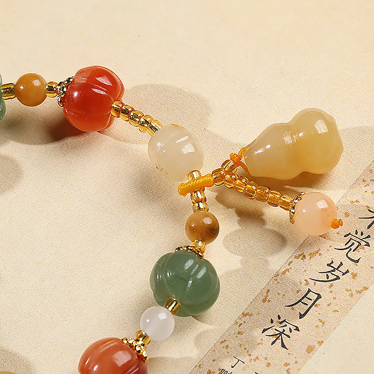 Natural Gold Filigree Jade Pumpkin Bracelet for Luck and Style-3