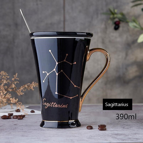 Zodiac Ceramic Mug with Lid & Spoon – 12 Constellations