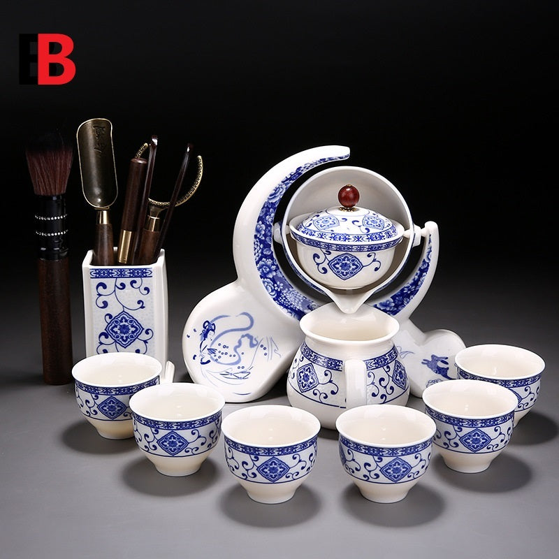 Chinesische Teezeremonie Blau -weiße Keramik Teekanne Tee -Set