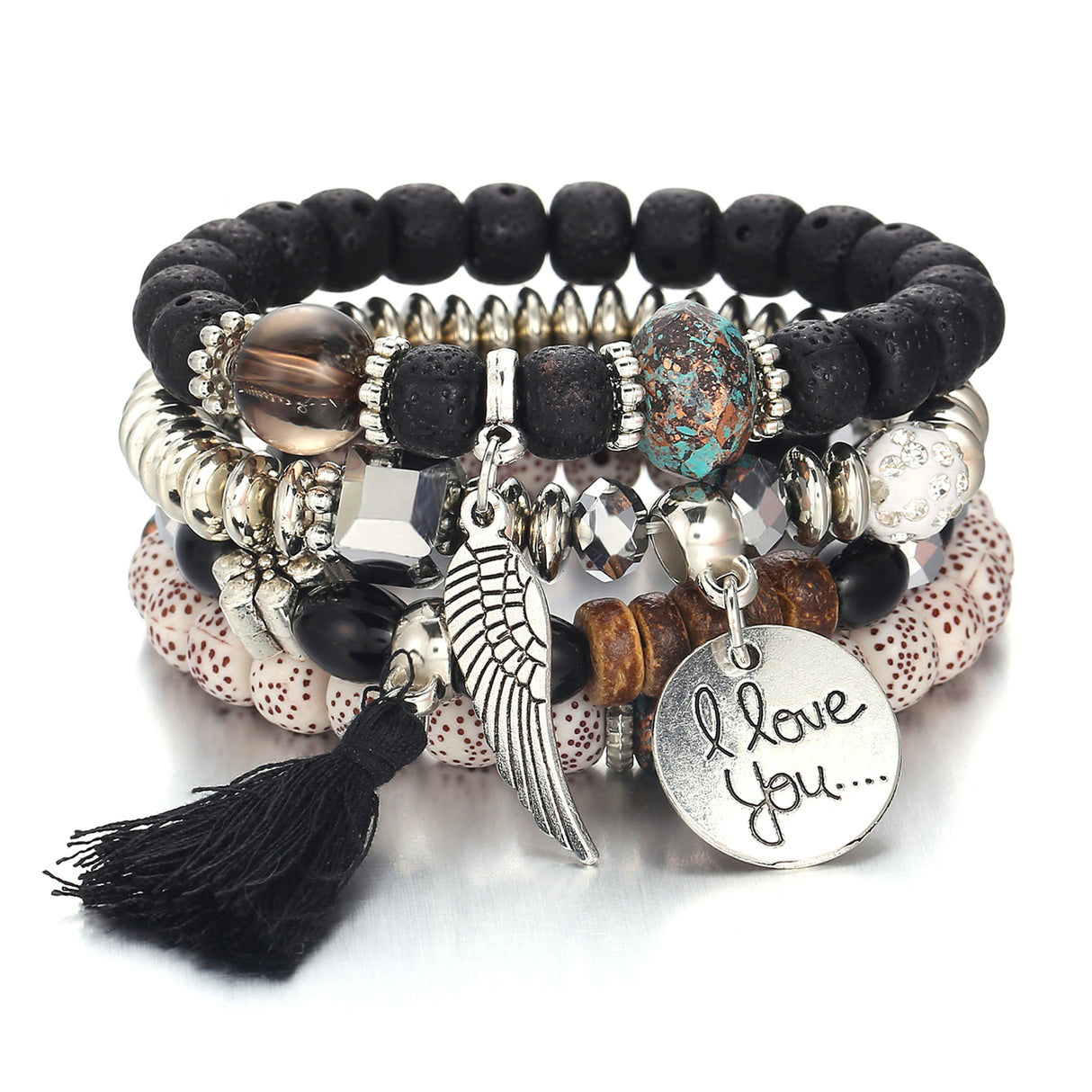 Boho Multi Loop Tassel Bracelet Layered Ethnic Stone Wrist Jewelry-4