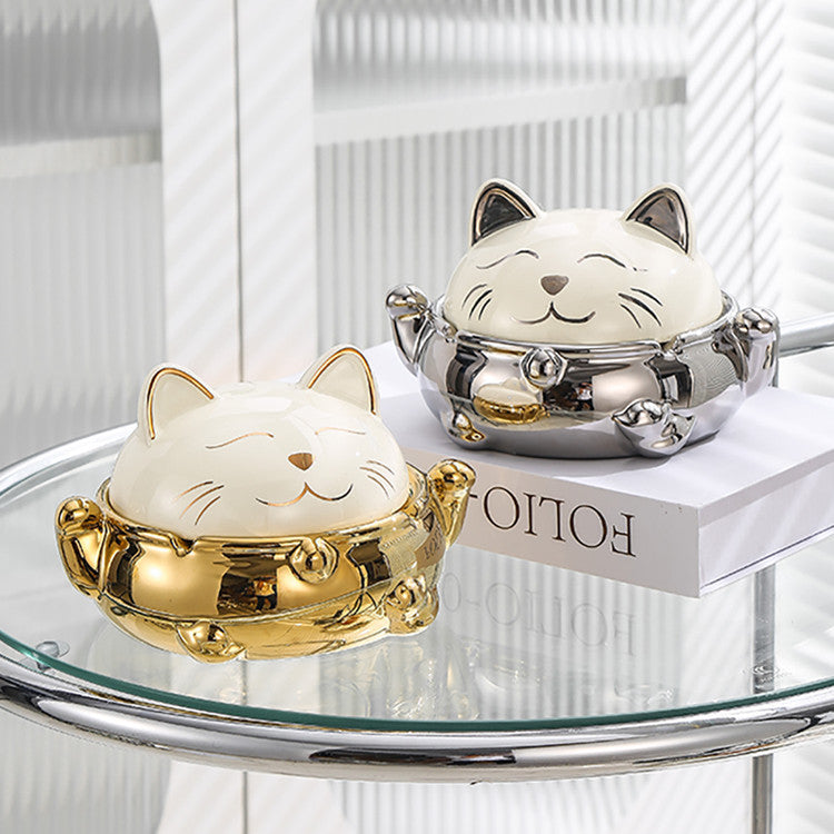 Lucky Cat Aschenbecher Wohnzimmer mit Deckel
