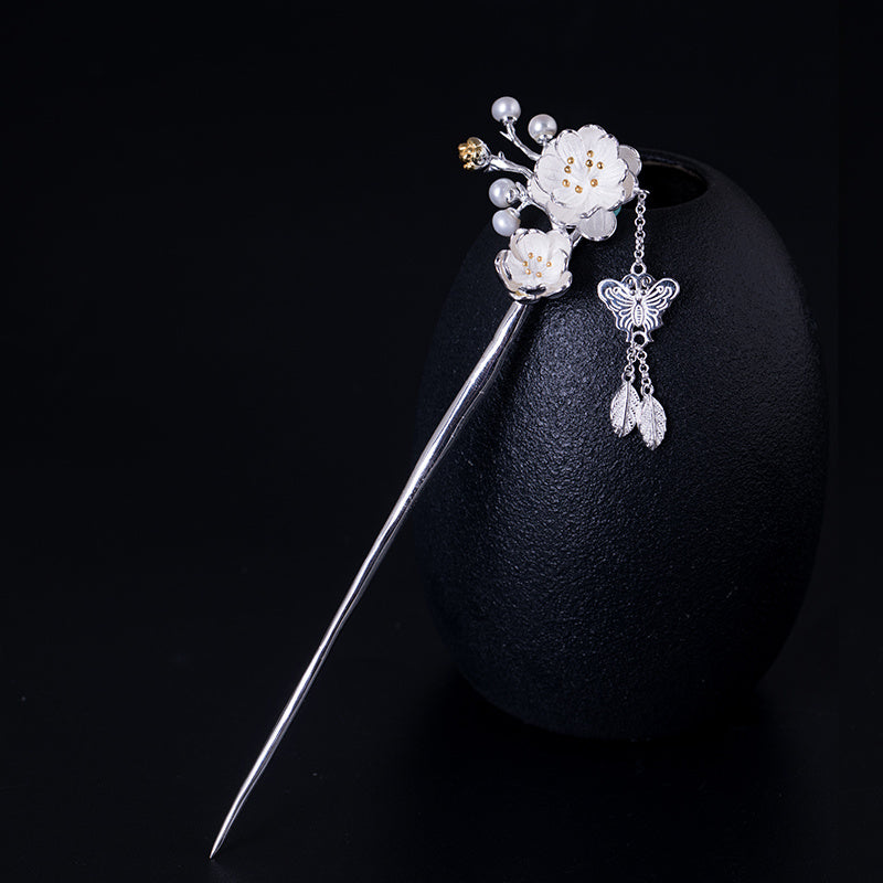 Chinese flower hairpin in silver with monthly floral symbols