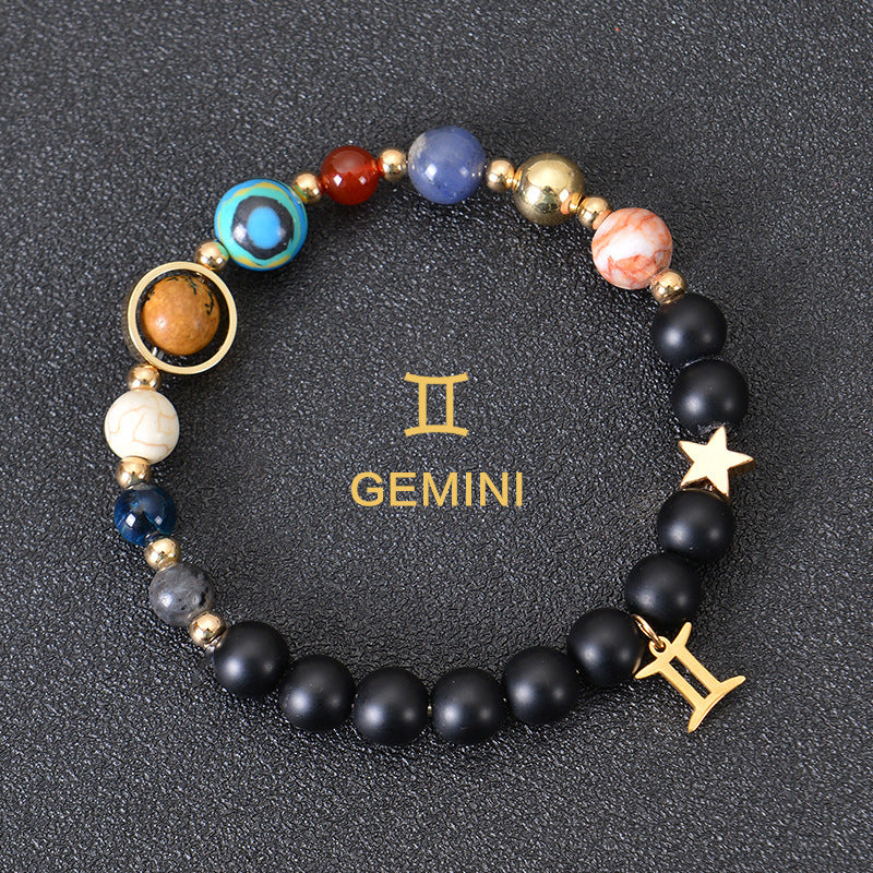 Twelve Constellations Zodiac Bracelet – Natural Stone & Planet Beads-22