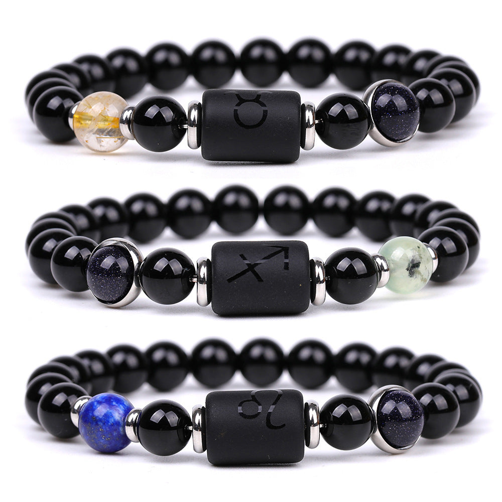 Natural Agate Zodiac Bracelet Unisex Astrology Jewelry-2