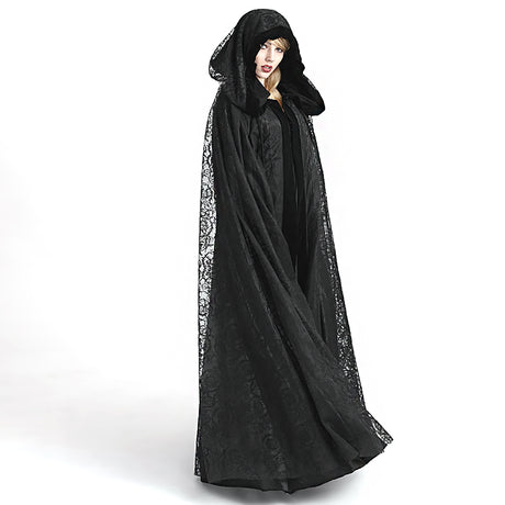 Halloween Lace Cape Long Gothic Witch Costume Cloak for Women-2