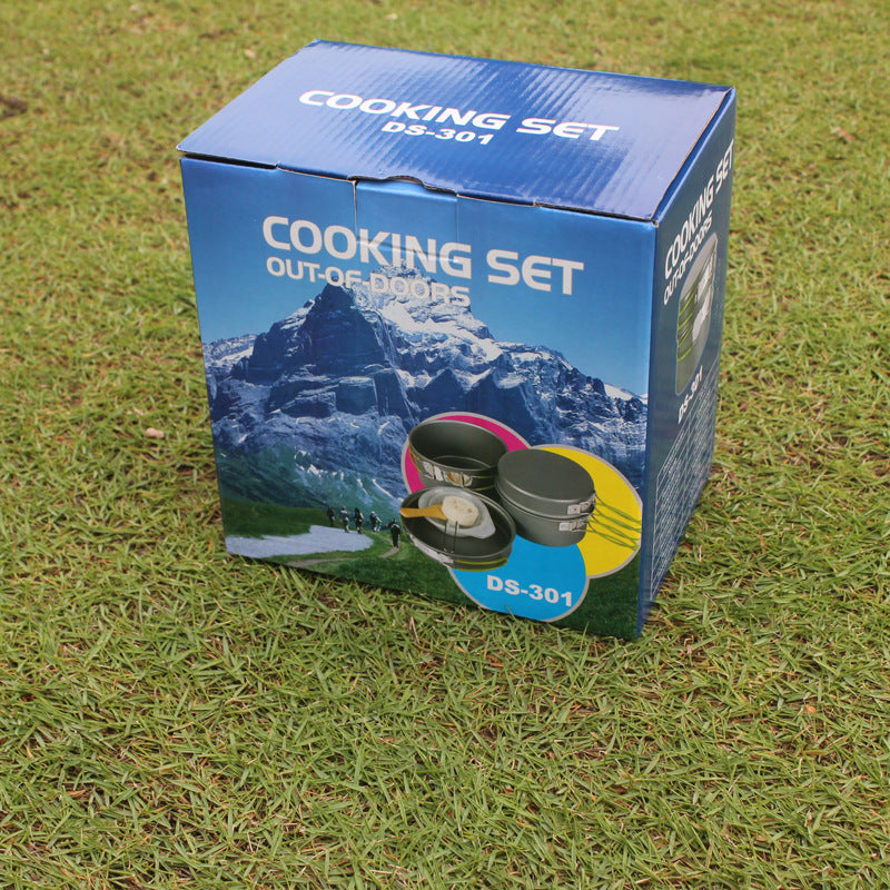 Outdoor Portable Cookware Camping Picnic Cooking Pan Pot Bowl Set for 2-3 Person