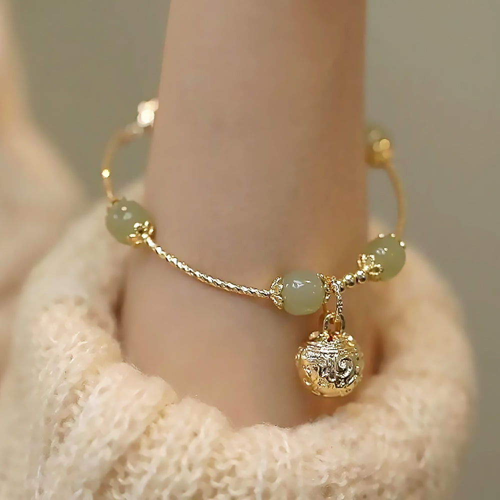 Court Inspired Hetian Jade Bell Cuff Bracelet Jewelry Gift for Women-4