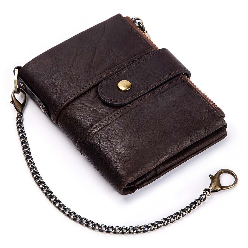 RFID blocking leather wallet with zipper and card slots