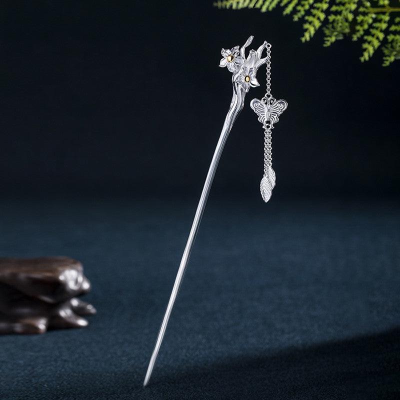 Chinese flower hairpin in silver with monthly floral symbols