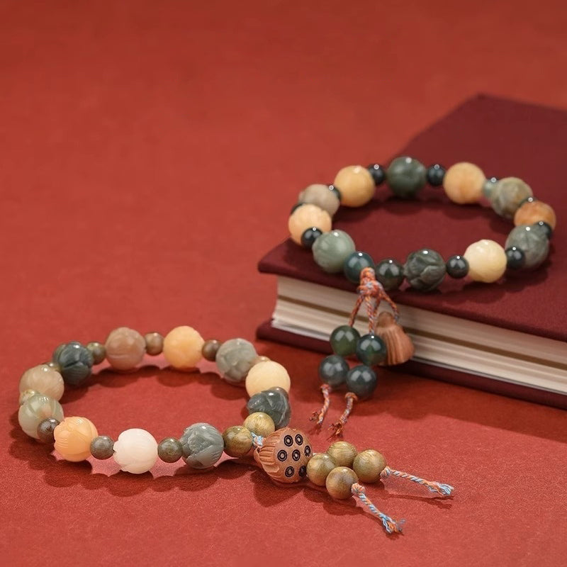 Water Plants Agate God of Wealth Lotus Bodhi Bracelet