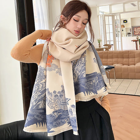 Plum Artificial Cashmere Double-sided Thickened Scarf Shawl-1