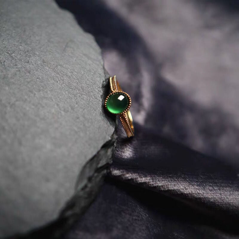 Frauen jade eingelegt Jade farbig goldener Ring