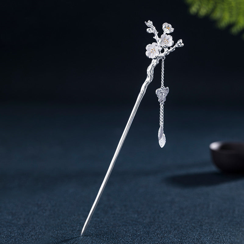 Chinese flower hairpin in silver with monthly floral symbols