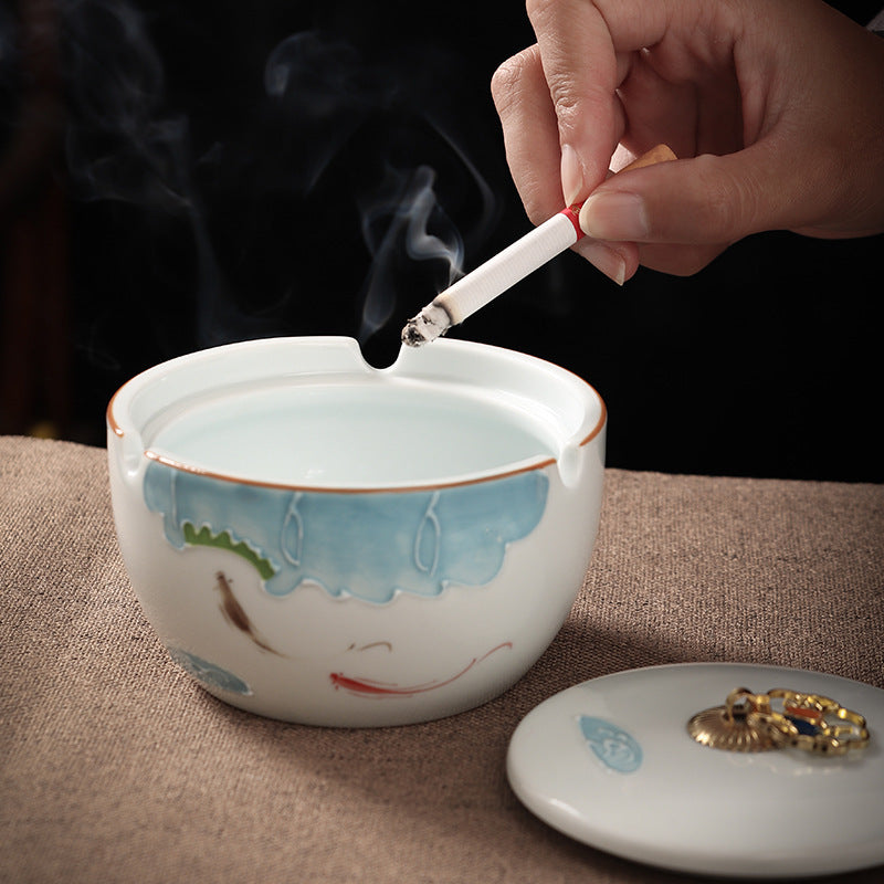 Handbemalte Haushalts Wohnzimmer Keramik-Aschenbecher mit LID-Schlupfchen