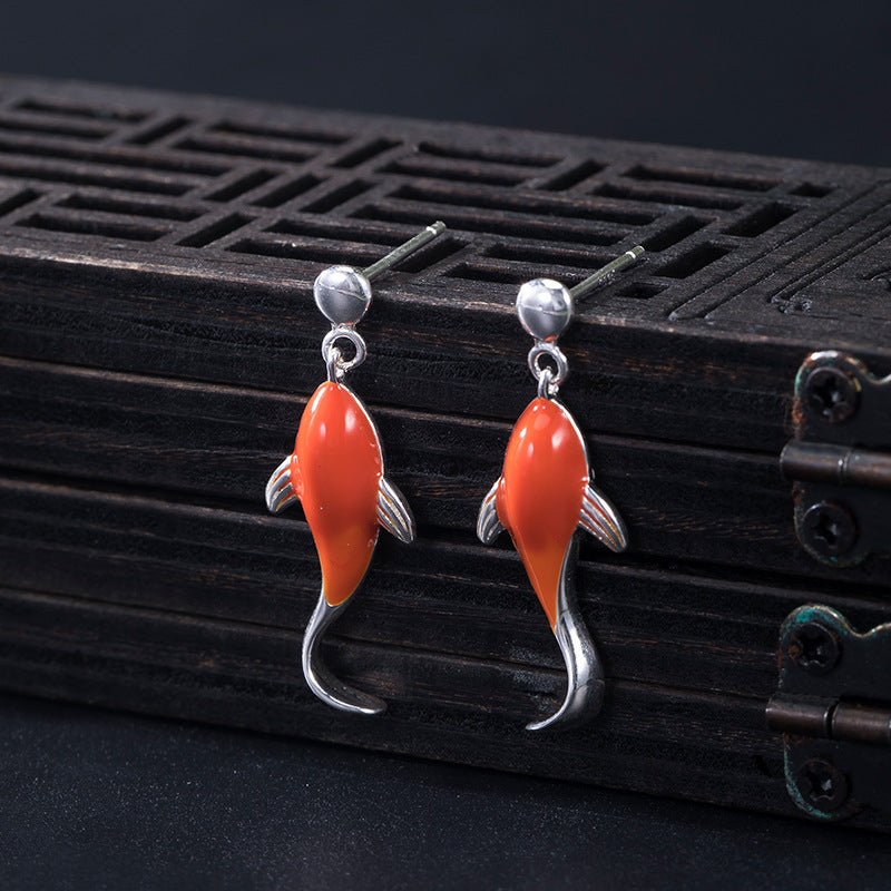 Koi Stud Earrings Chinese Style Sterling Silver Gift for Sisters-1