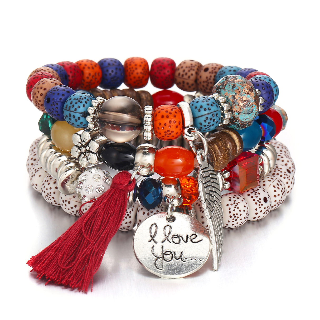 Boho Multi Loop Tassel Bracelet Layered Ethnic Stone Wrist Jewelry-1