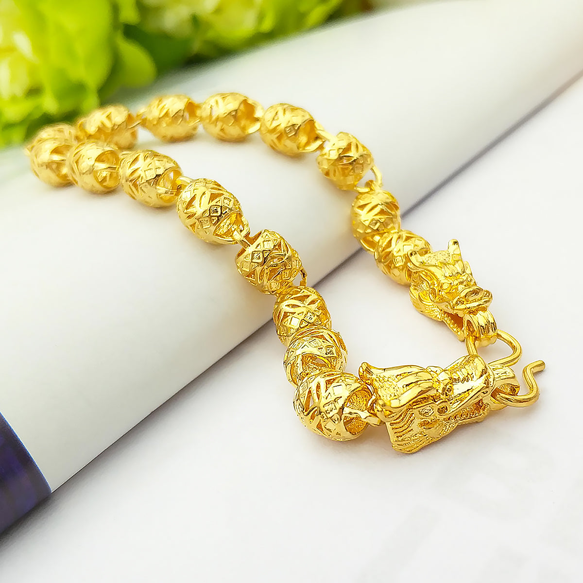 Brass Cuff Bracelet Double Dragon Head Vintage Bracelet Gifts for Him-2