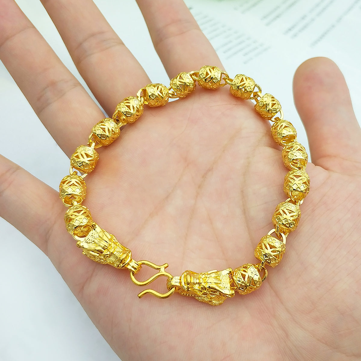 Brass Cuff Bracelet Double Dragon Head Vintage Bracelet Gifts for Him-5