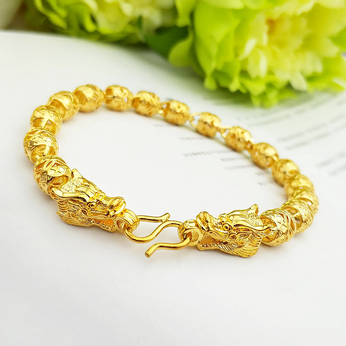 Brass Cuff Bracelet Double Dragon Head Vintage Bracelet Gifts for Him-4