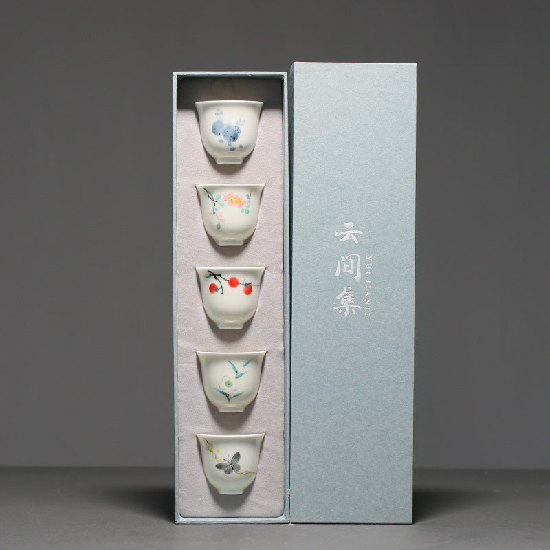 Underglaze Farbe weiße Porzellan Hand gezeichnet Wisteria Blume kleine Teetasse