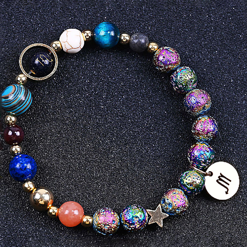 Couple Zodiac Bracelet Blue Sandstone & Lava Rock Beads-11