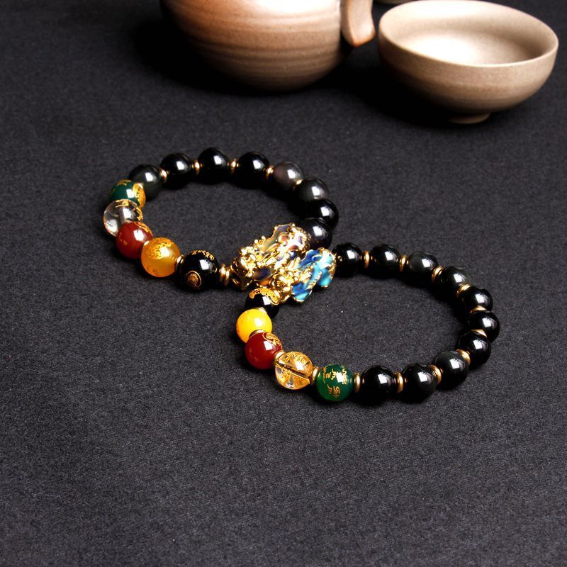 Natural Obsidian Pixiu Five Way God of Wealth Bracelet