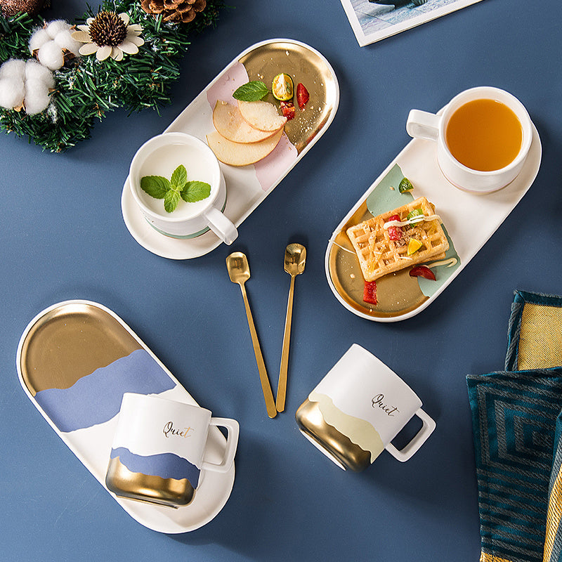 Kreative unregelmäßige Wellenmuster Tasse Büro Kaffeetasse Untertasse