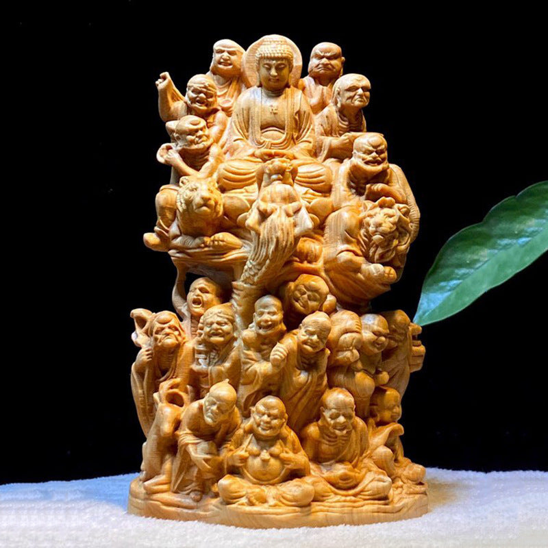 Thuja Holzschnitzung 18 achtzehn Arhat Buddha Statuen